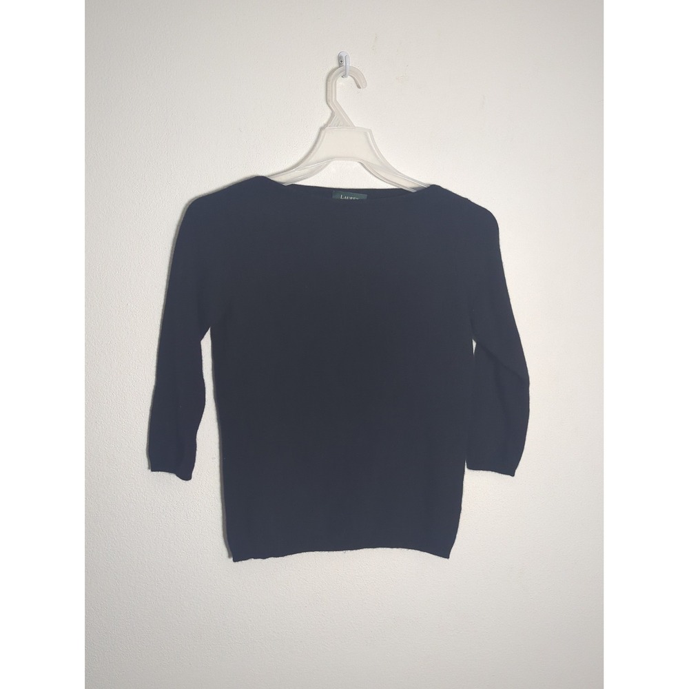 Lauren Ralph Lauren 100% Cashmere Womens Sweater Boat Neck 3/4 Sleeve Small